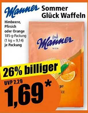 Manner Sommer Glück Waffeln – Himbeere, Pfirsich oder Orange 185-g-Packung