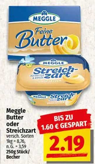 Meggle Butter oder Streichzart 250g Becher für nur 2,19 €