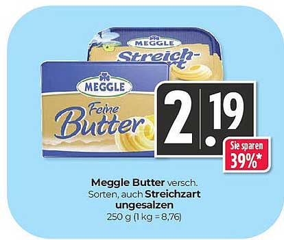 Meggle Butter verschiedene Sorten, auch Streichzart ungesalzen