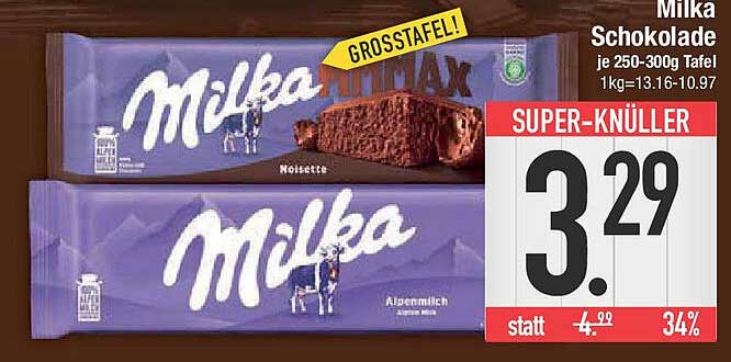 Milka Schokolade je 250-300g Tafel