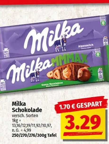 Milka Schokolade - verschiedene Sorten