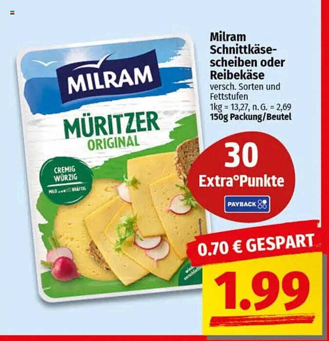 Milram Schnittkäsescheiben oder Reibekäse 150g