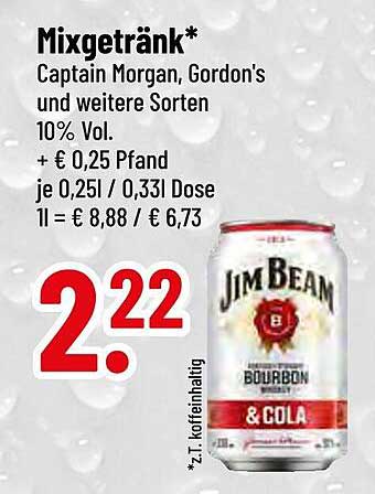 Mixgetränk* Captain Morgan, Gordon's und weitere Sorten 10% Vol.