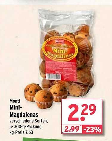Monti Mini-Magdalenas verschiedene Sorten, je 300-g-Packung