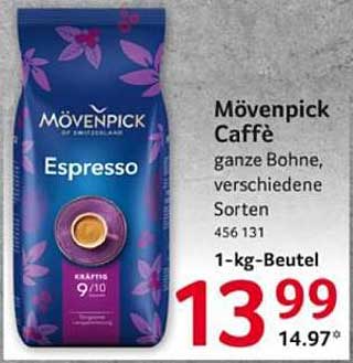 Mövenpick Caffè Espresso 1-kg-Beutel - Ganze Bohne, verschiedene Sorten