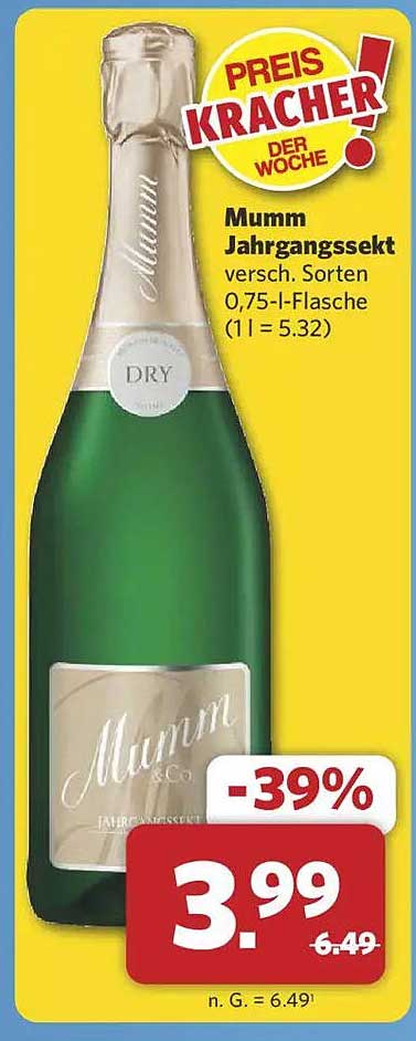 Mumm Jahrgangssekt verschiedene Sorten 0,75 l-Flasche