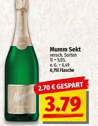 Mumm Sekt - 0,75 l Flasche für nur 3,79 €