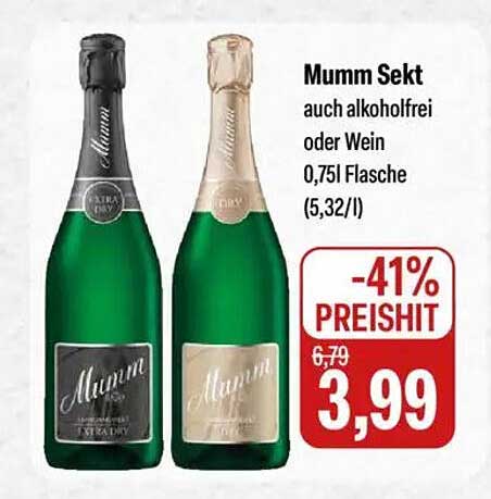 Mumm Sekt auch alkoholfrei oder Wein 0,75l Flasche