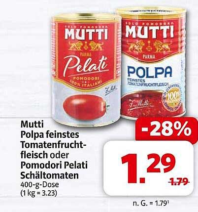 Mutti Polpa feinstes Tomatenfruchtfleisch oder Pomodori Pelati Schältomaten 400-g-Dose
