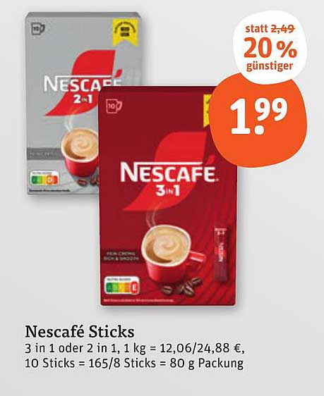 Nescafé Sticks 3 in 1 oder 2 in 1