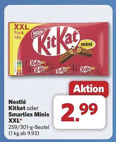 Nestlé KitKat mini oder Smarties Minis XXL