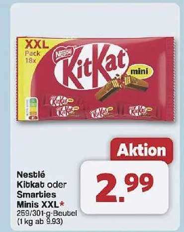 Nestlé KitKat oder Smarties Minis XXL Pack 18 Stück