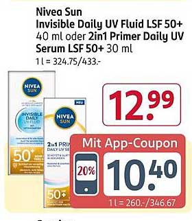 Nivea Sun Invisible Daily UV Fluid LSF 50+ 40 ml oder 2in1 Primer Daily UV Serum LSF 50+ 30 ml
