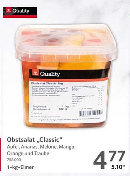 Obstsalat „Classic“ 1 kg - Apfel, Ananas, Melone, Mango, Orange und Traube