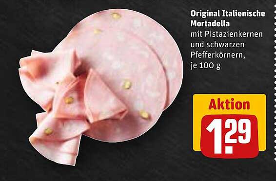 Original Italienische Mortadella mit Pistazienkernen und schwarzen Pfefferkörnern, je 100 g
