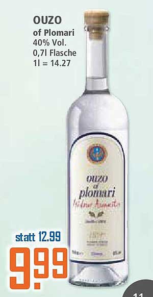 OUZO of Plomari 40% Vol. 0,7 l Flasche