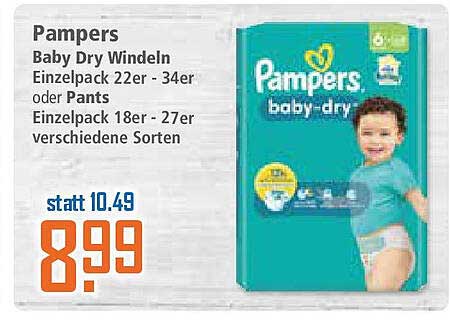 Pampers Baby Dry Windeln - Einzelpack 22er - 34er oder Pants, Einzelpack 18er - 27er