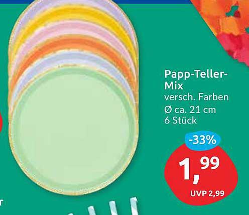 Papp-Teller-Mix, verschieden Farben, Ø ca. 21 cm, 6 Stück