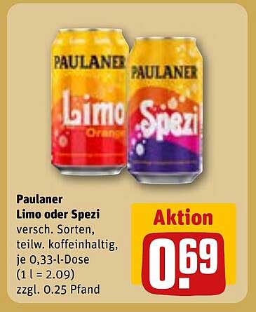 Paulaner Limo oder Spezi - 0,33-l-Dose zum Aktionspreis