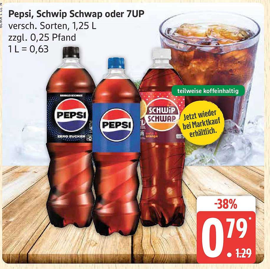 Pepsi, Schwip Schwap oder 7UP - verschiedene Sorten, 1,25 L