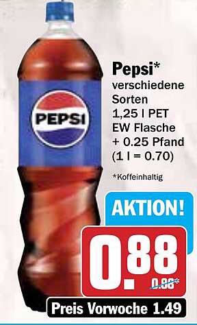 Pepsi verschiedene Sorten 1,25 l PET EW Flasche