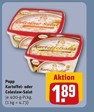 Popp Kartoffel- oder Coleslaw-Salat 400-g-Packung