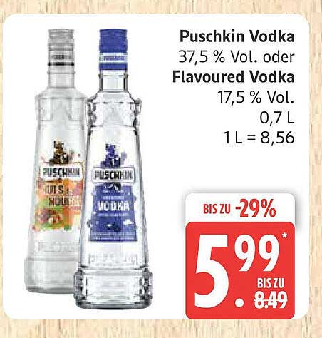 Puschkin Vodka 37,5 % Vol. oder Flavoured Vodka 17,5 % Vol. 0,7 L