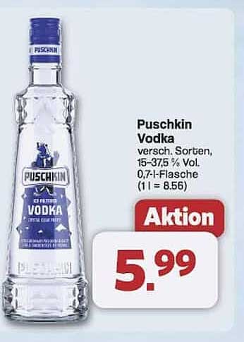 Puschkin Vodka - verschiedene Sorten, 0,7 l für 5,99 €