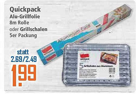 Quickpack Alu-Grillfolie 8m Rolle oder Grillschalen 5er Packung