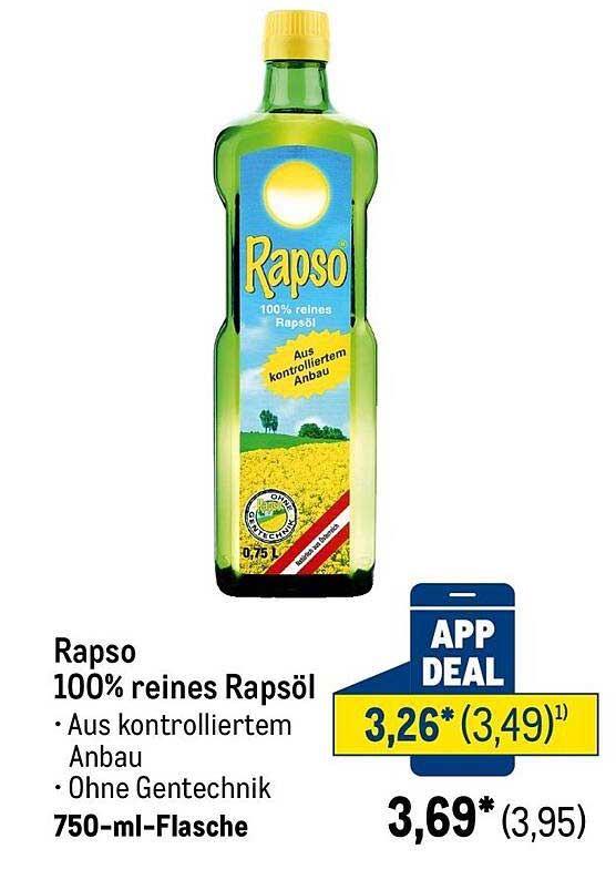 Rapso 100% reines Rapsöl 750-ml-Flasche