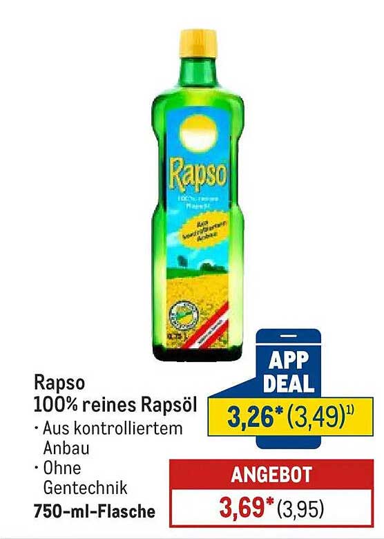 Rapso 100% reines Rapsöl 750-ml-Flasche