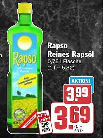 Rapso Reines Rapsöl 0,75 l Flasche