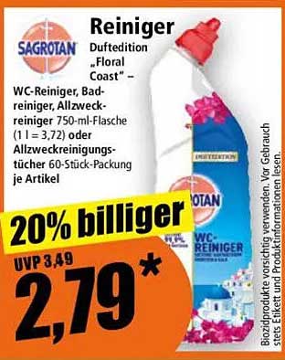 Reiniger Duftedition 'Floral Coast' – WC-Reiniger, Badreiniger, Allzweckreiniger 750-ml-Flasche oder Allzweckreinigungs-Tücher 60-Stück-Packung