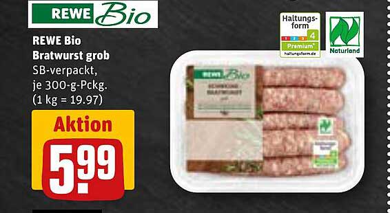 REWE Bio Bratwurst grob SB-verpackt, je 300-g-Pckg.