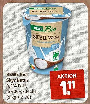 REWE Bio Skyr Natur 0,2% Fett, je 400-g-Becher