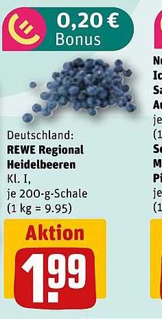 REWE Regional Heidelbeeren Kl. I, je 200-g-Schale