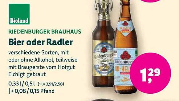 Riedenburger Brauhaus Bier oder Radler