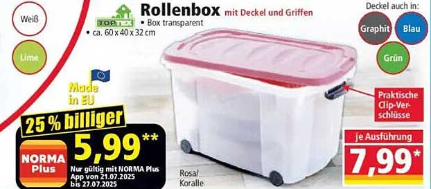 Rollenbox mit Deckel und Griffen - Box transparent