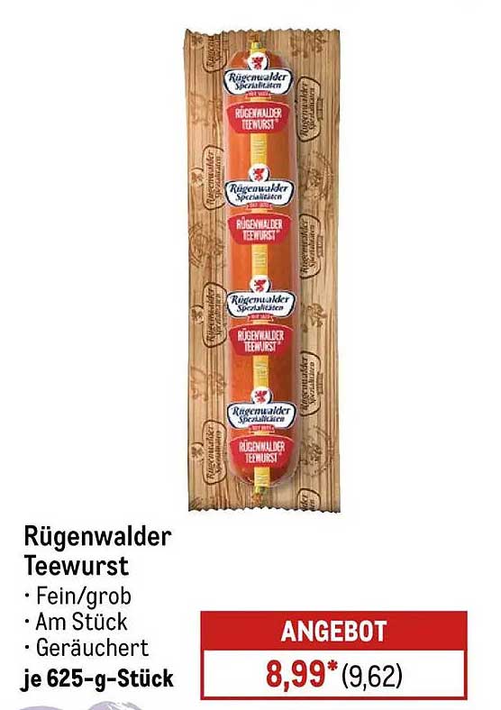 Rügenwalder Teewurst - fein/grob, am Stück, geräuchert, je 625-g-Stück