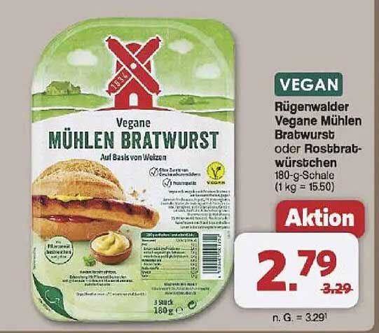 Rügenwalder Vegane Mühlen Bratwurst oder Rosbratwürstchen 180-g-Schale