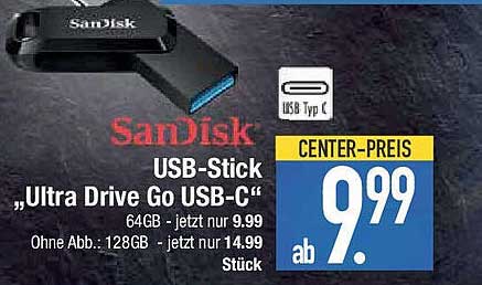 SanDisk USB-Stick „Ultra Drive Go USB-C“ 64GB jetzt nur 9,99