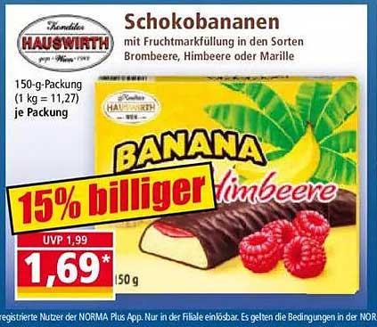 Schokobananen mit Fruchtmarkfüllung in den Sorten Brombeere, Himbeere oder Marille