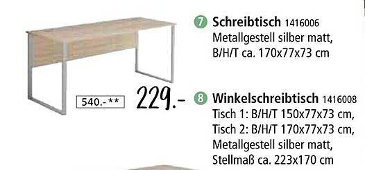 Schreibtisch mit Metallgestell in Silber Matt - B/H/T ca. 170x77x73 cm