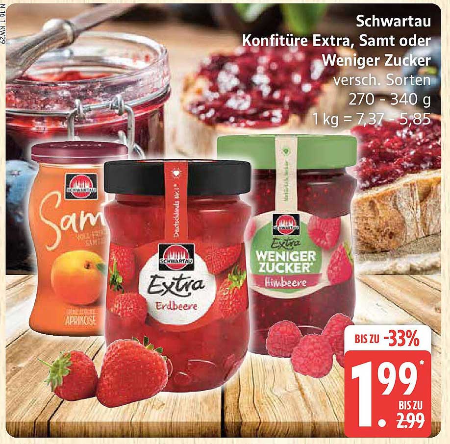 Schwartau Konfitüre Extra, Samt oder Weniger Zucker – verschiedene Sorten