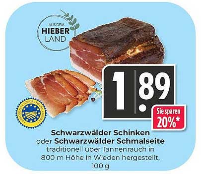 Schwarzwälder Schinken oder Schwarzwälder Schmalseite, 100 g