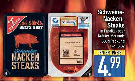 Schweine-Nacken-Steaks in Paprika- oder Kräuter-Marinade 600g