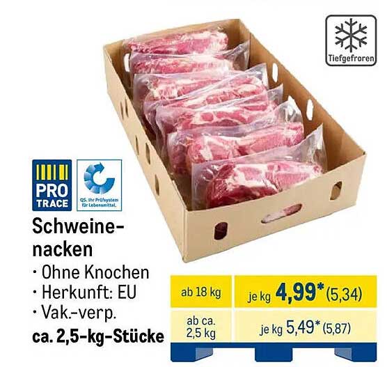 Schweinenacken ohne Knochen, tiefgefroren, ca. 2,5-kg-Stücke