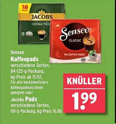 Senseo Kaffeepads & Jacobs Pads - Kaffee nach Wahl
