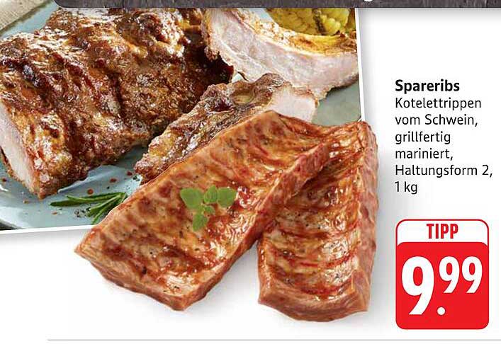 Spareribs Koteletttrippen vom Schwein, grillfertig mariniert, Haltungsform 2, 1 kg