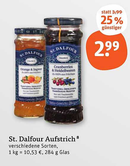 St. Dalfour Aufstrich – Verschiedene Sorten, 284 g Glas